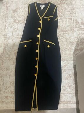Kenar Black Midi Dress with Gold Trim